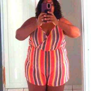 𝅺brand NEW GORGEOUS SPHAGHETTI STRAP MULTICOLORED PLUS SIZE ROMPER SZ 4X
